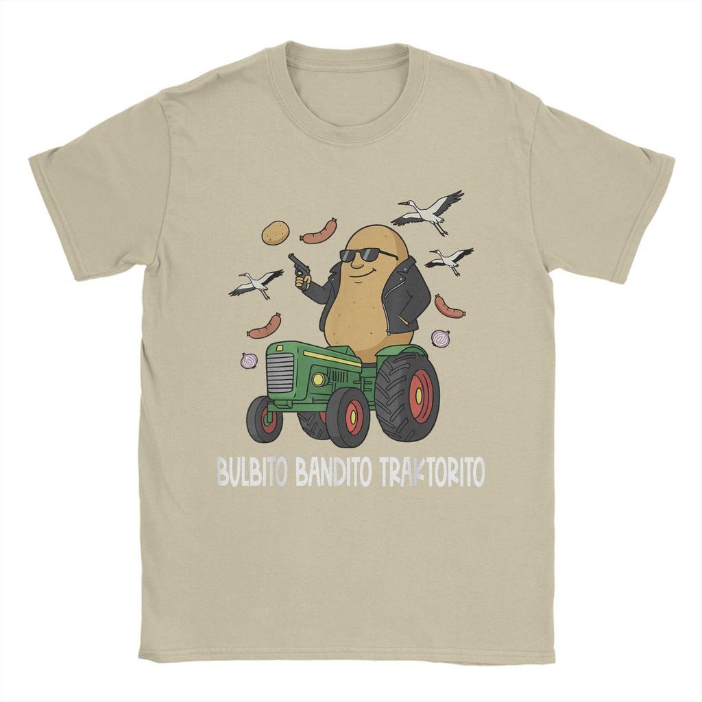 Men's Italian Brainrot Characters Bulbito Bandito Traktorito T Shirts  Cotton Tops Short Sleeve Crewneck Tees Graphic T-Shirt