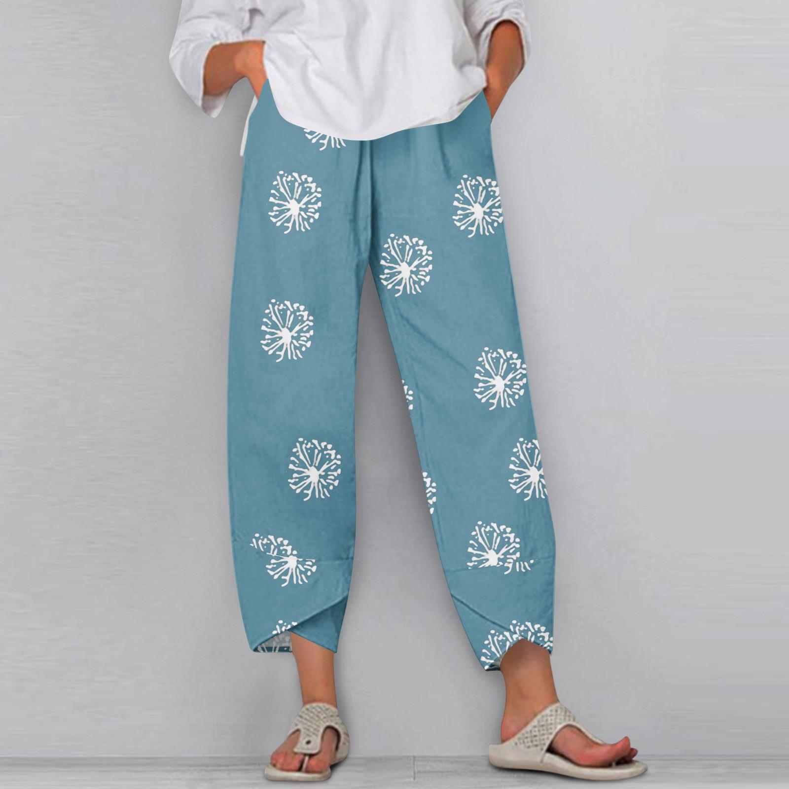 

Женские брюки с карманами Повседневные брюки Брюки для женщин Летние повседневные брюки с широкими штанинами и эластичным поясом с карманами L