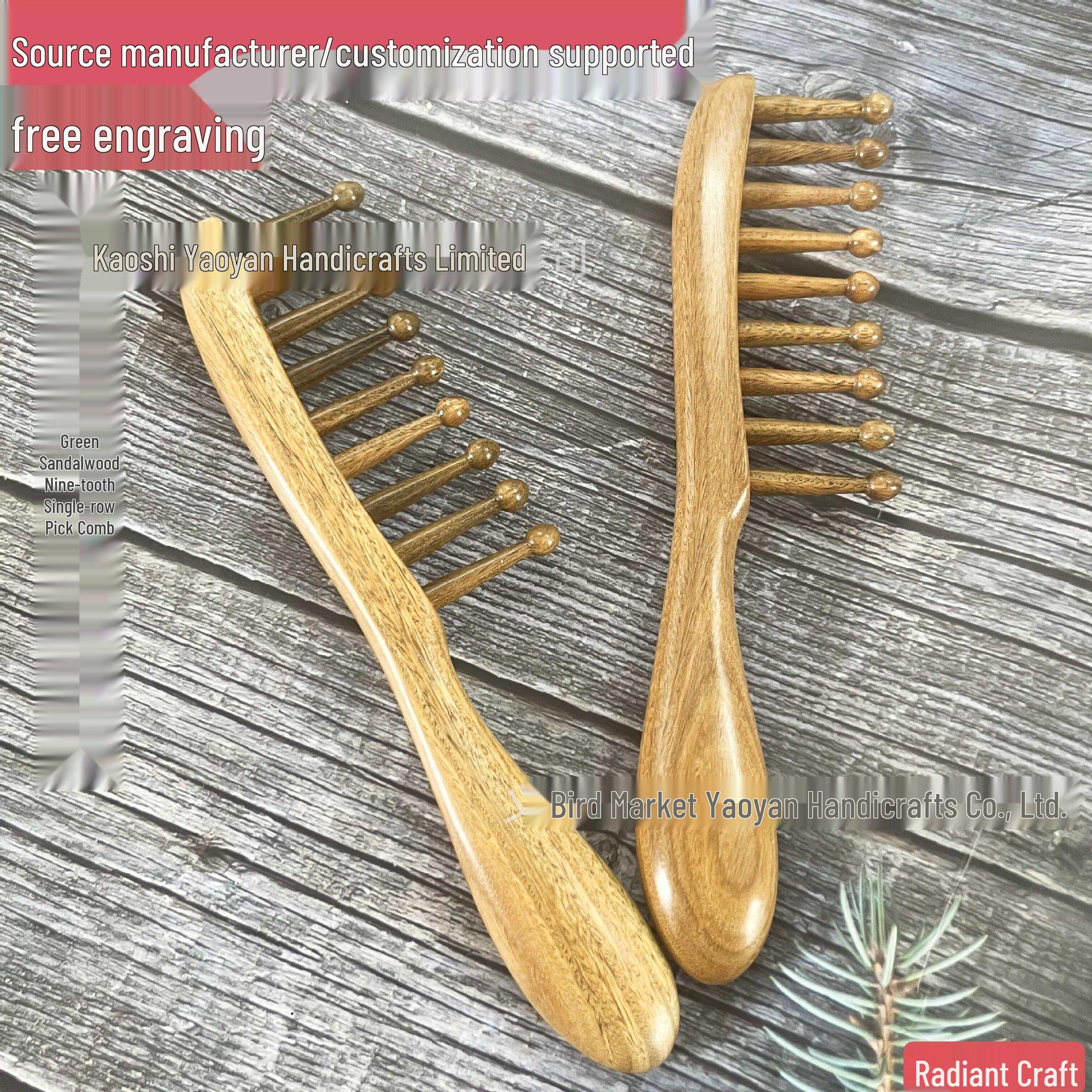 

Natural Green Jade Sandalwood Double Row Comb Thick Green Sandalwood Cat-shaped Massage Comb
