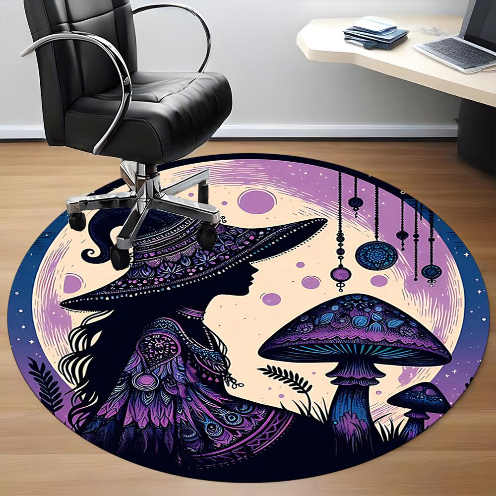 1PC Witch Mushrooms Office Round Area Rug, Indoor Mat Suitable For Office, Under Office Chairs Bedroom Living Room Home Decor, Room Deco 022