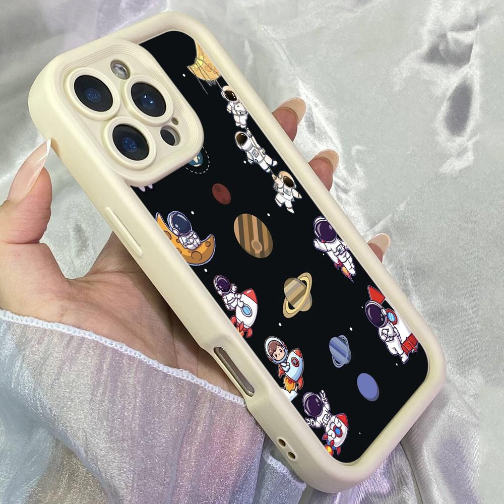 JT197 Cute Astronaut for iPhone 17 16 15 14 Pro Max Samsung S26 S25 Ultra A17 A16 A07 A56 A06 A55 Xiaomi 15T Redmi 15c 14C Note 13 14 Soft TPU Case