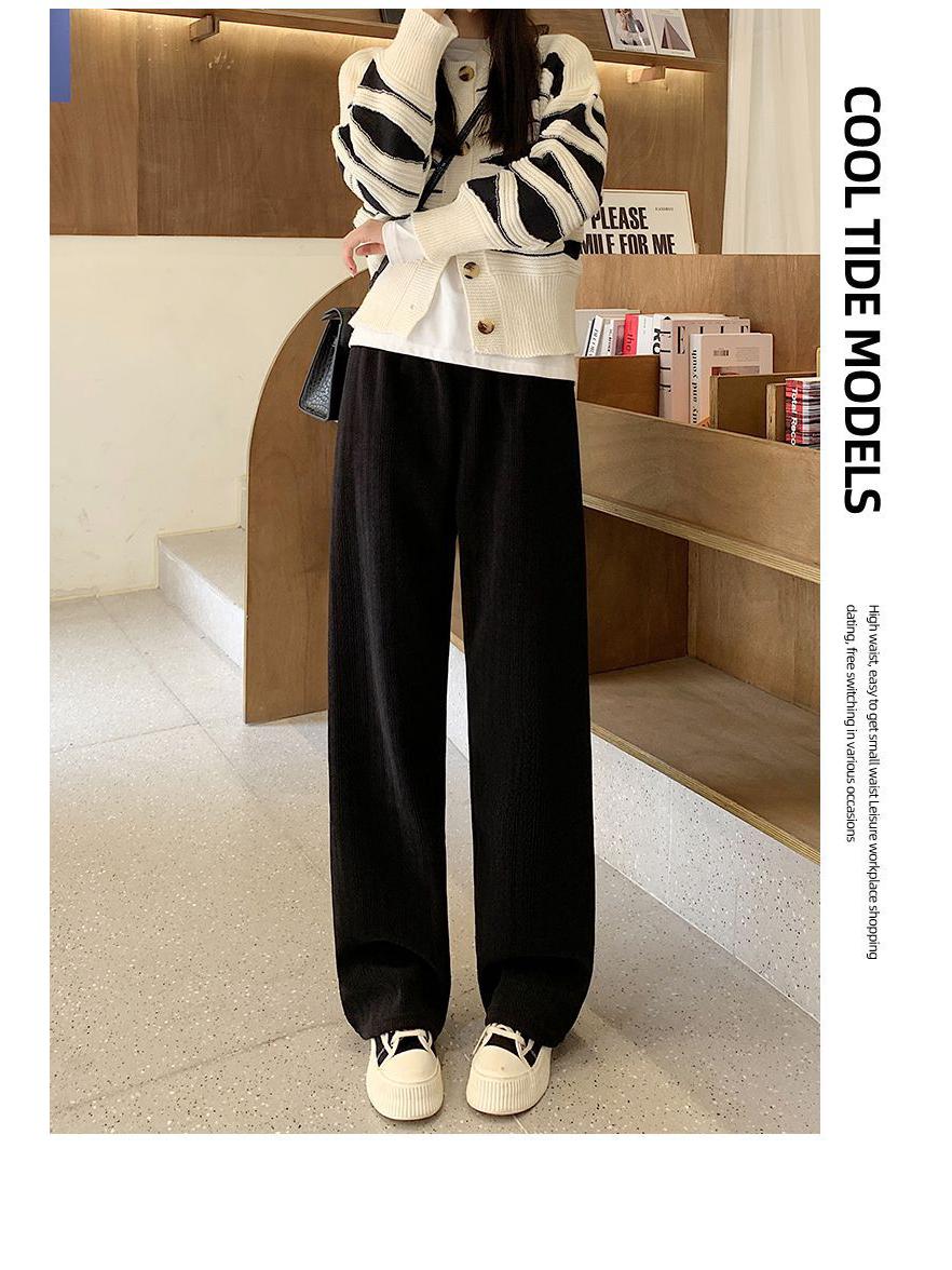 

Women s Apricot Corduroy Wide-Leg Sweatpants for Autumn/Winter 2025 - Thick, Plush, Straight-Leg Casual Wear Black (thin)
