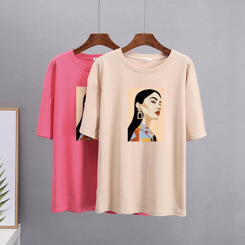 Hirsionsan Chic Cotton Printed T Shirts Women Summer Loose Casual Tees Oversized Aesthetic Graphic Clothes Plus Size Female Tops