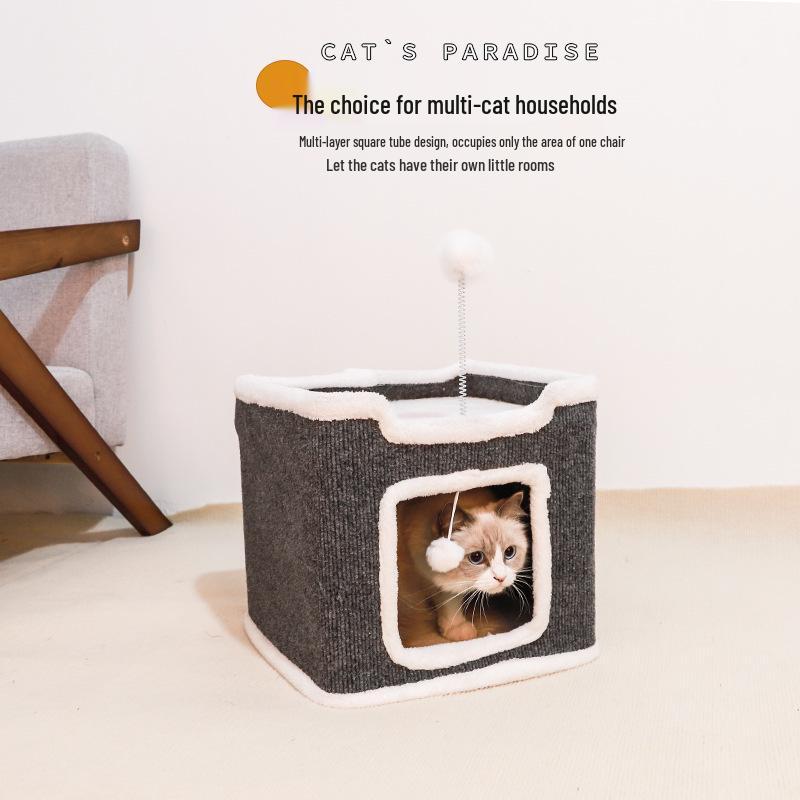 Winter-Ready Felt Cat Nest: Wear-Resistant, Lint-Free, Multi-Layer Tree with Constant Temp & Scratcher