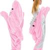 Cute Shark Flannel Pajamas with Chest Pads - Wearable Home & Office One-Piece Outfit