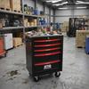 5-Drawer Multifunctional Tool Trolley with Casters, for Garage, Workshop, Warehouse and Repair Shop, with Stainless Steel Worktop, Black-Red