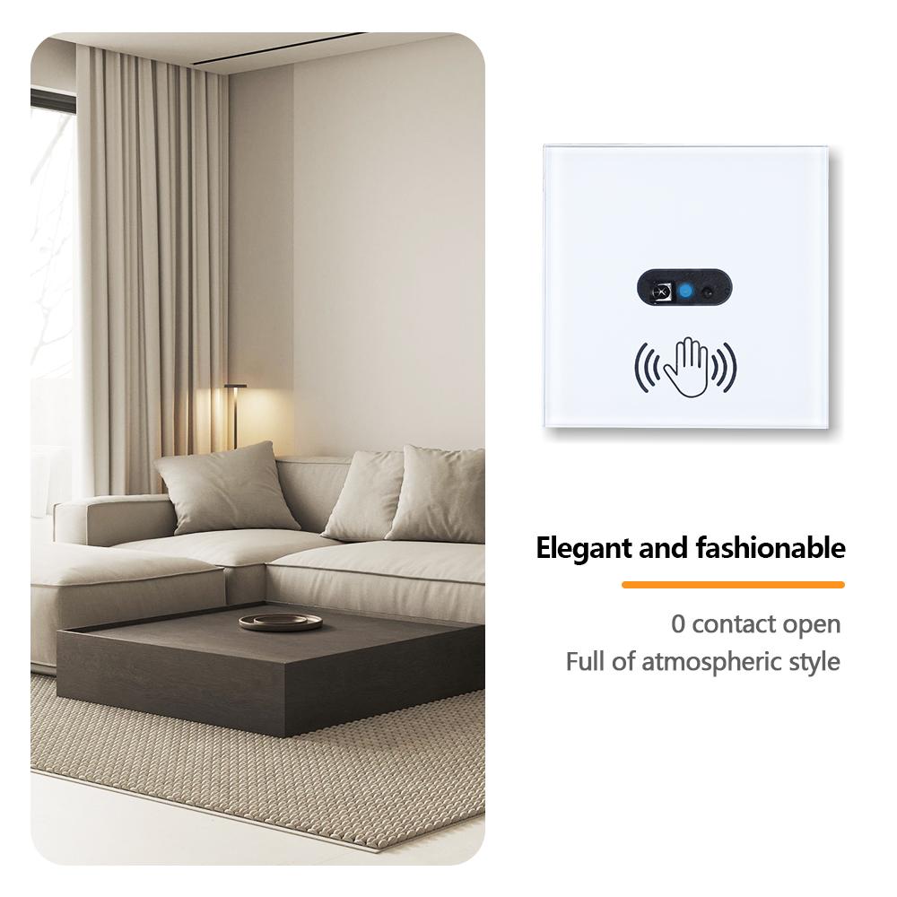 BINGOELEC EU IR Neutral Live Wire Glass Hand Wave Infrared Sensor Wall Light Switch