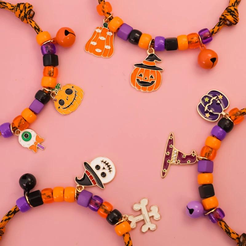 Cat and Dog Colorful Bead Necklace Halloween Funny Pumpkin Party Pet Accessories
