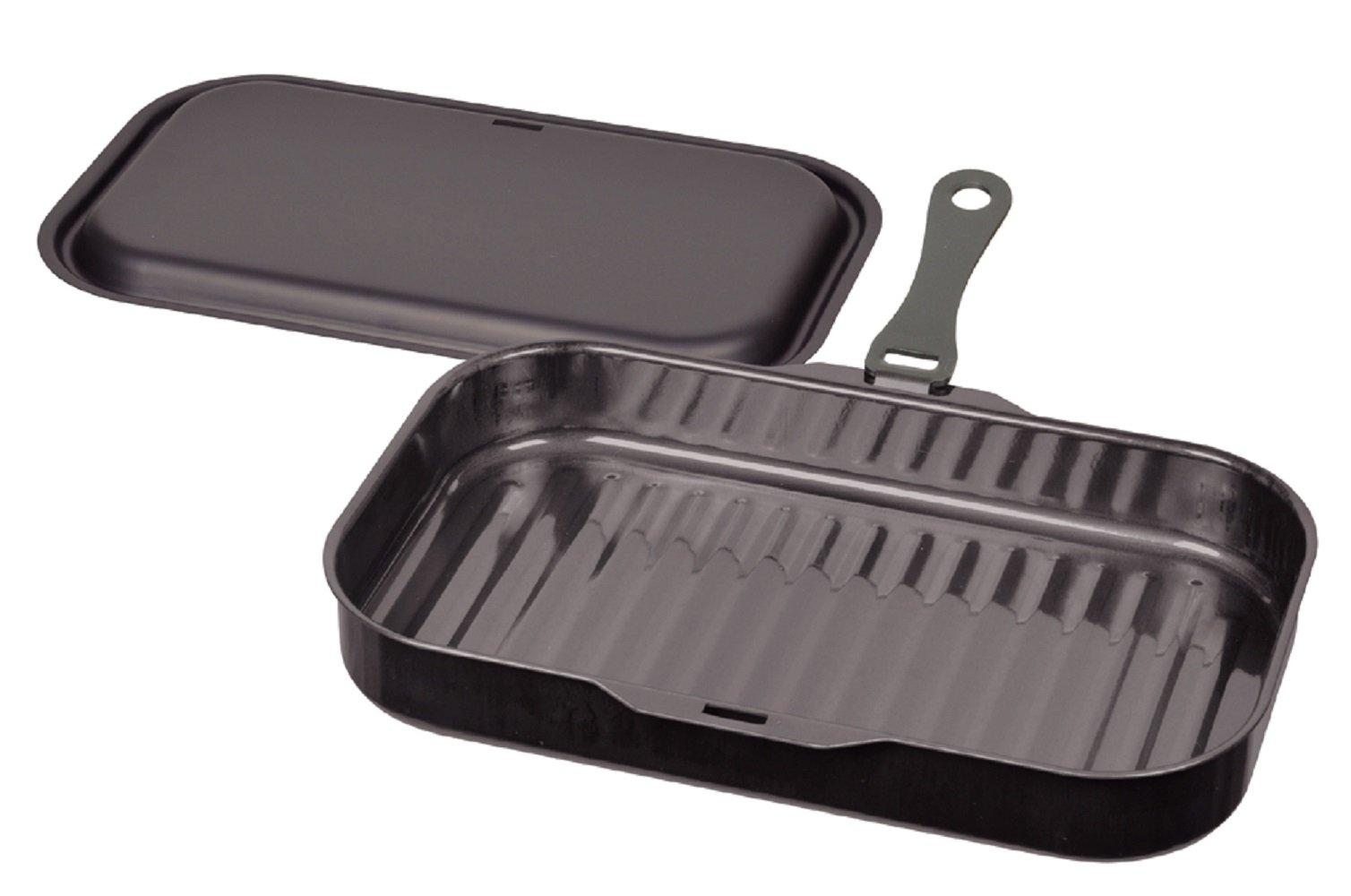 

Pearl Metal Grill Pan, Black, 30 x 18 cm, with Iron Lid and Handle, Square Wave Pattern, Easy Cooking, HB-3995