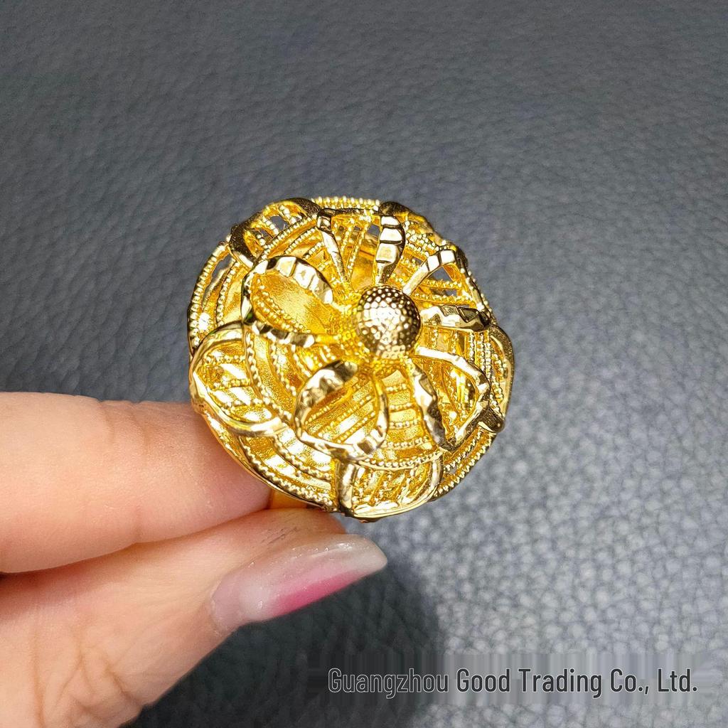 Dubai 24k Gold Filigree Flower Ring - Women's Wedding Jewelry for Global Elegance