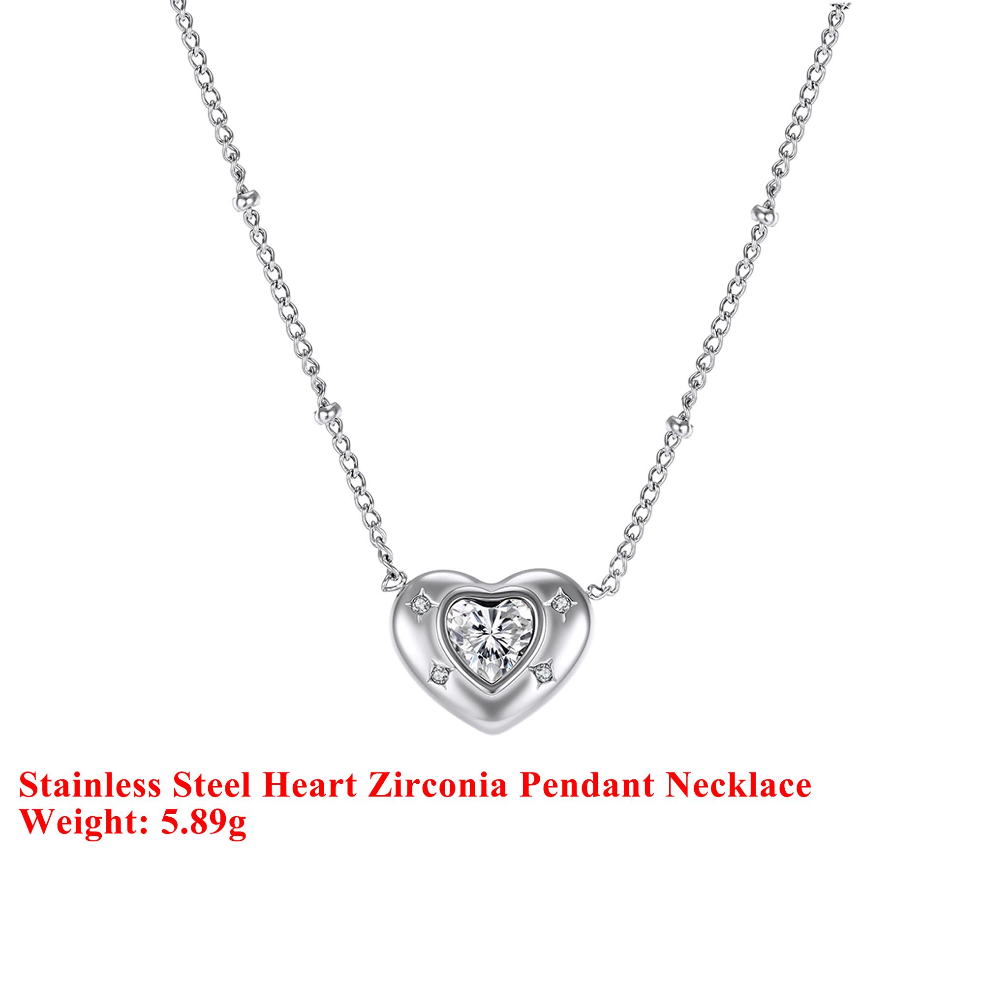 

EFFIE QUEEN Stainless Steel 18k Gold Heart Cut Zirconia Pendant Necklace Romantic Jewelry for Women Valentine s Day Gift STKN13 серебряный