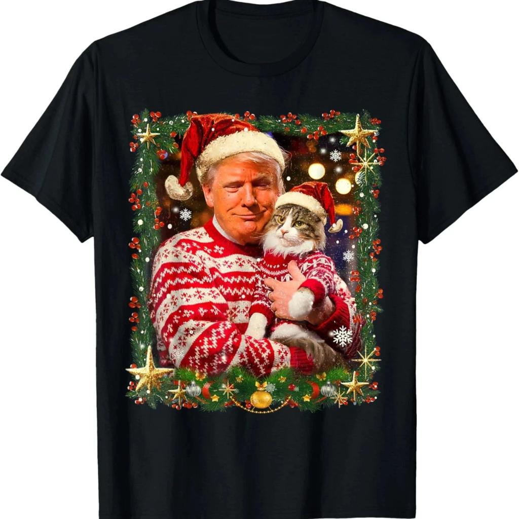 Funny Trump Christmas Sweater T-Shirt, Cat Lovers Xmas Pajamas Tee Holiday Shirt