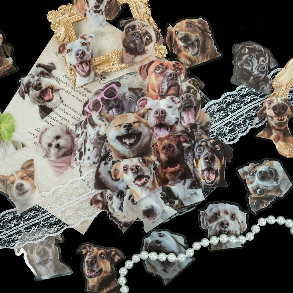 50 Pet Realistic Dog Emoji Stickers Dog Theme Handbook Decorative Materials Waterproof Stickers