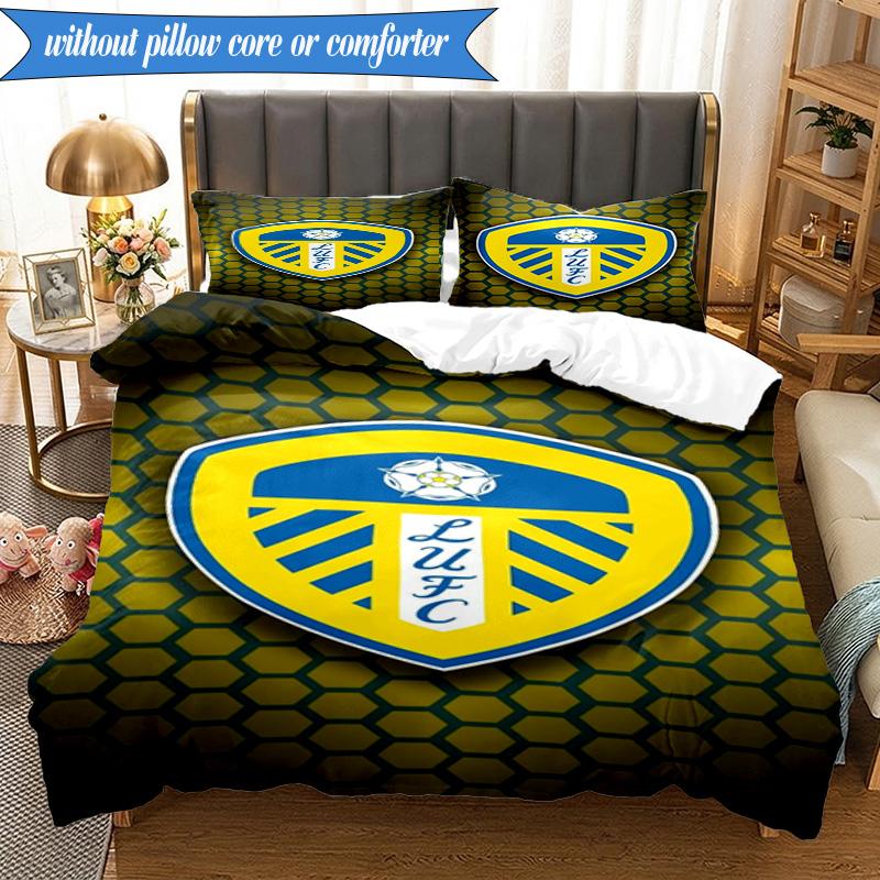 3PCS Leeds Crest Design Printed Soft Bedding Set,Including 1pc Duvet Cover And 2pcs Pillowcases Perfect for Bedroom, Dormitory, Fan gift