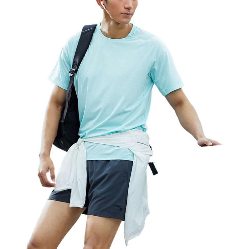 Anta Solid Color Casual Breathable Sports Round Neck Short Sleeve Shorts Set Men Sets Blue 952225229-1