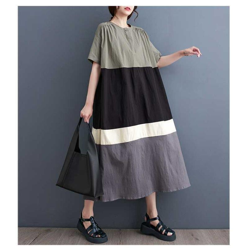 Summer New Style Korean-style Loose Large-Sized Patchwork Casual Simple Sweet Shirt Dress