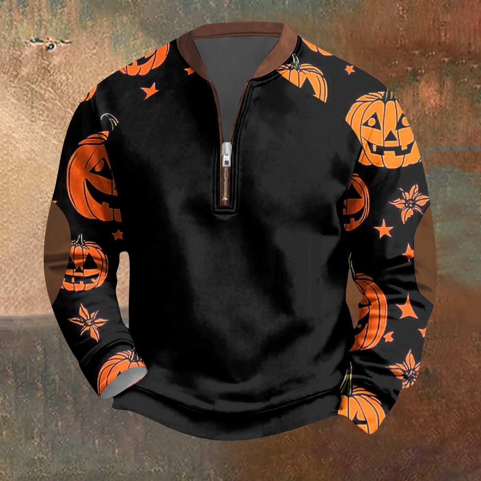 

Хэллоуин Принт - Мужская Свободная, Повседневная, Универсальная Толстовка-пуловер с круглым вырезом, многоцветная L оранжевый