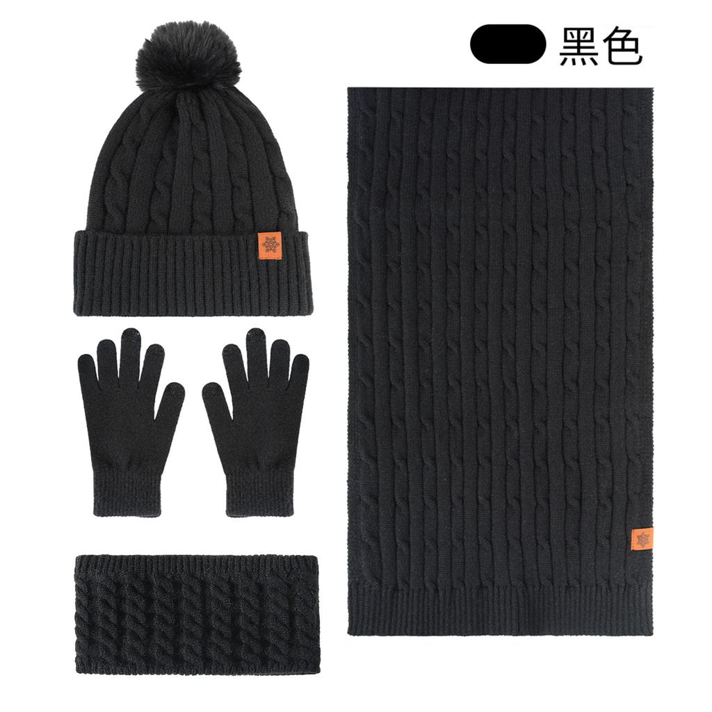 Autumn and Winter Knitted Hat, Scarf, Touch Screen Gloves, Headband, Four-piece Set, Double-layer Velvet Thermal Knitted Hat.