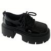 Women's Spring 2025 British-Style Patent Leather Loafers: High Chunky Heel, Thick Sole, Lace-Up, Round Toe.