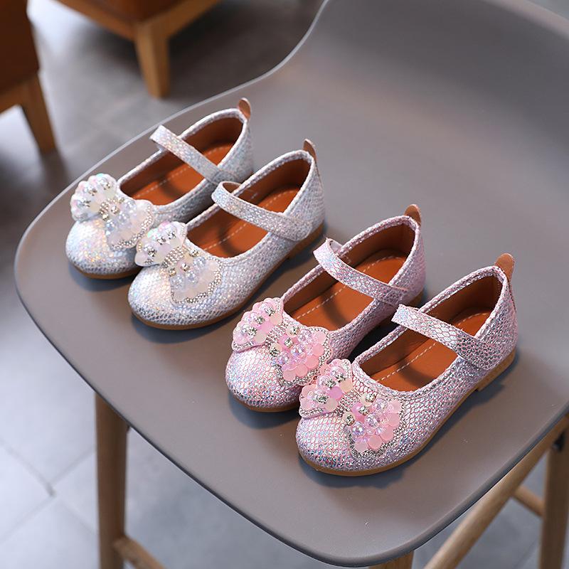 Baby Casual Shoes Lightweight Antislippery Princess Sequins Dress Shoe Bowtie Rhinestone Boutique Children School Footwear