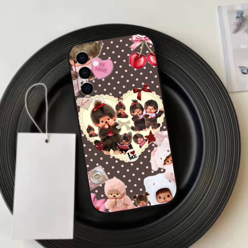 C-Cute Monchhichis Phone Case For Samsung Galaxy A73,A72,A71,A70,A53,A52,A51,Soft Silicone Black Cover