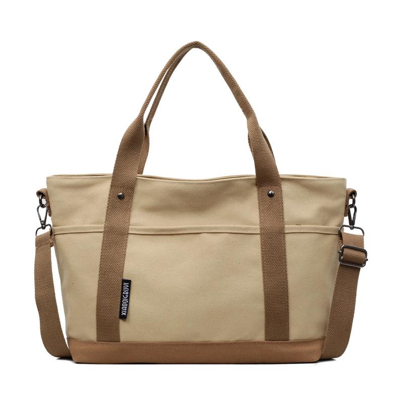 Canvas bag women's large capacity 2025 new summer versatile messenger bag casual portable college student tote bag