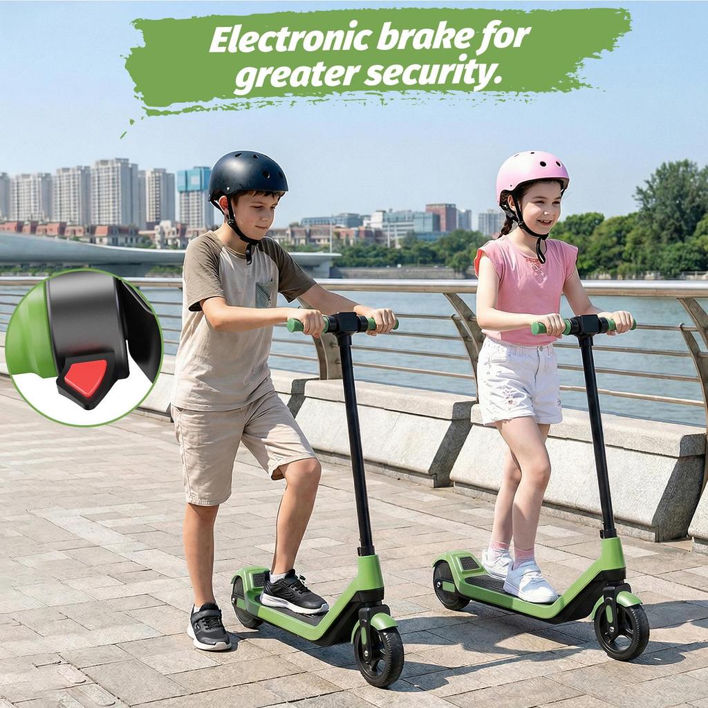 Dětská elektrická koloběžka Věk 8-12 let, Dojezd 16 km, Max. rychlost 16 km/h, 6,5" Ultra lehká elektrická koloběžka pro děti s barevným okolním osvětlením - Zelená