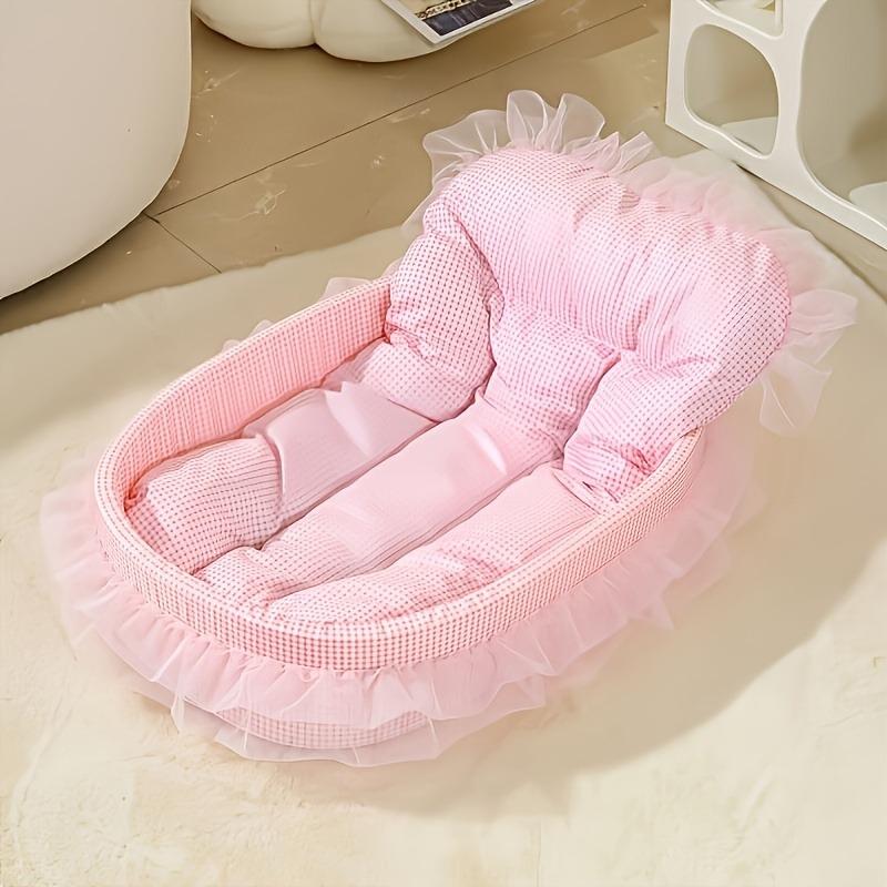 [Polyester Plaid Pet Bed] Breathable Polyester Plaid Pet Bed for Small To Medium Cats | Comfortable with Decorative Lace Trim|Includes Soft Padded Mat