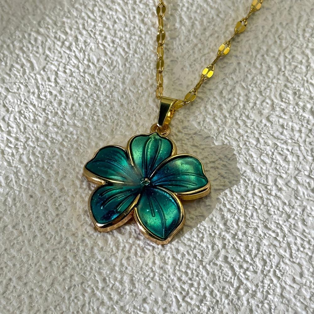 New Fashion Vintage Alloy 1D Flower Pendant Stainless Steel Chain Choker Necklace For Women Trendy Aesthetic Jewelry Accessories