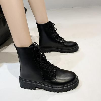 Zapatos Mujer Moda Botas de Tobillo para Mujer Plataforma PU Botas Modernas Mujer Punta Redonda Con Cordones Tacón Calado Zapatos Mujer Zapatos