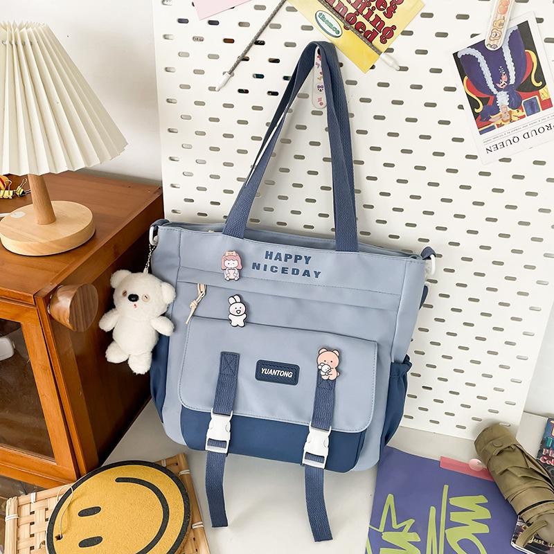 

Junior and high school students shoulder bag tutoring bag Korean version large-capacity casual canvas bag women s new portable messenger bag Single Pack синий