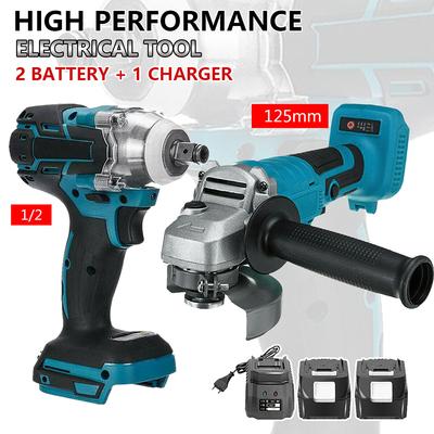 Borstlös 125 mm elektrisk vinkelslip 18V batteridriven enhet kombinationskit slagnyckel för Makita batteridrivna verktygsset