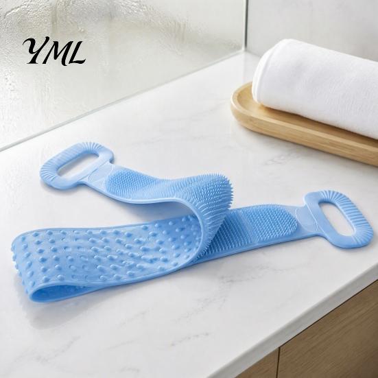 Portable Shower Brush for Travel Silicone Back Scrubber with Dual Handles, Double Sided Exfoliating Bath Towel, Ergonomic Long Washer Skin Care