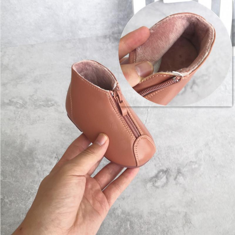 

Осенне-зимние однотонные детские ботинки с молнией спереди, мягкие кожаные ботинки для мальчиков и девочек с добавлением хлопка 19