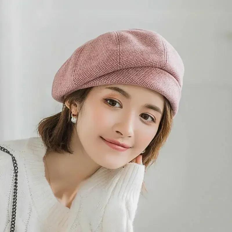 1 Pcs Internet Celebrity Versatile Thousand Bird Grid Beret Korean Edition Female Trendy British Bud Painter Hat Winter