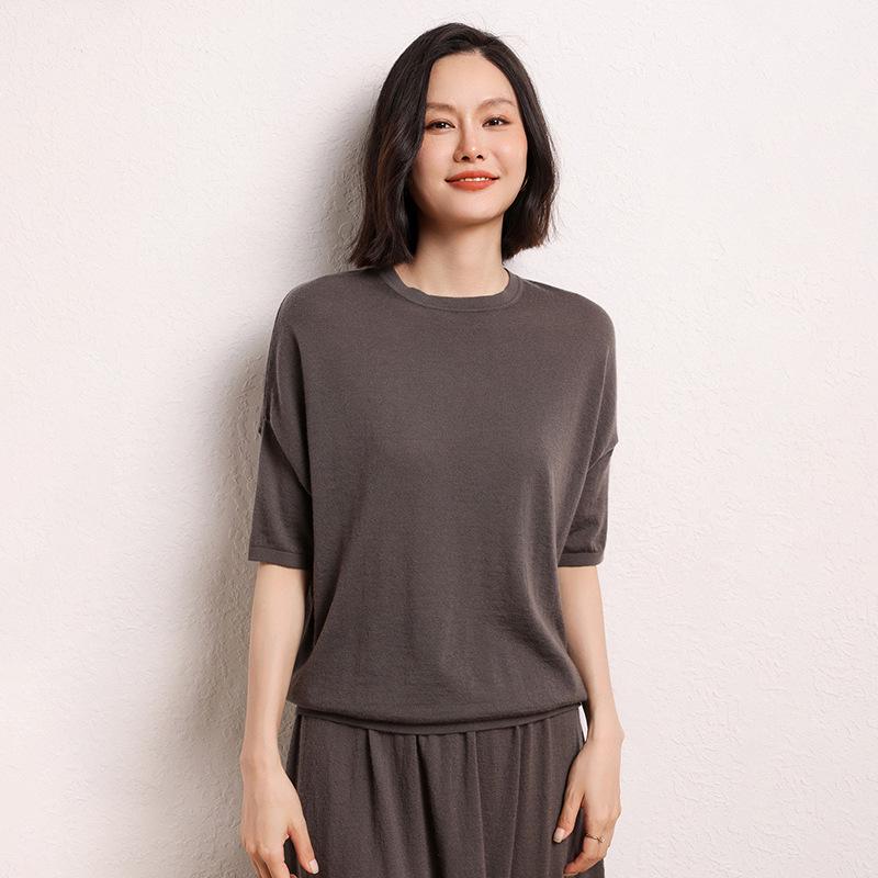 Autumn/Winter 24 Women's 100% Cashmere Batwing Short Sleeve Knit Top