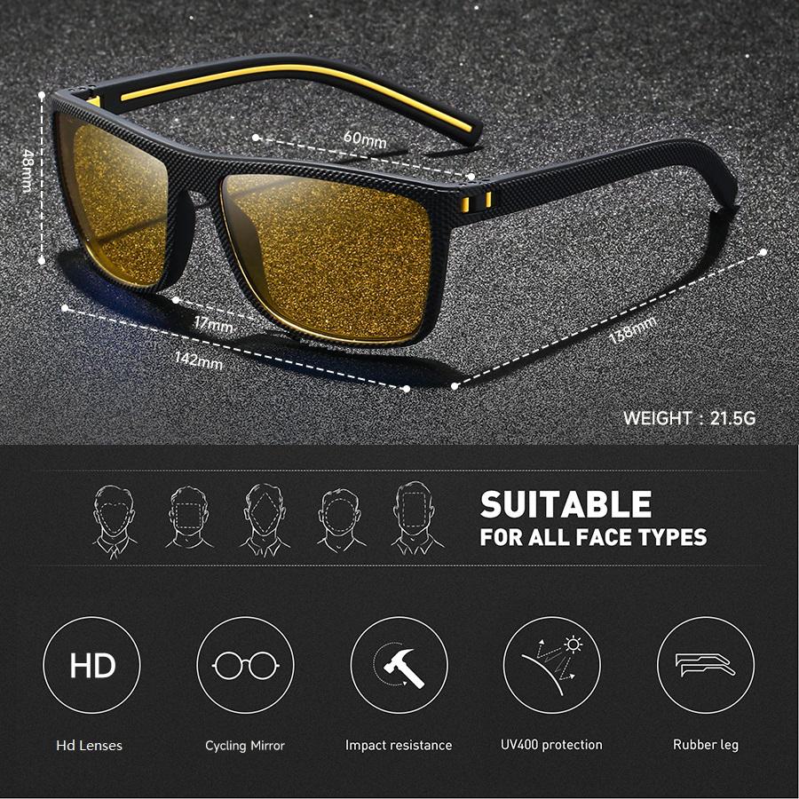 Fashion Vintage Square Colorful Unisex Night Vision Glasses Reduce Visual Fatigue Lenses Anti-Glare Anti reflective UV400