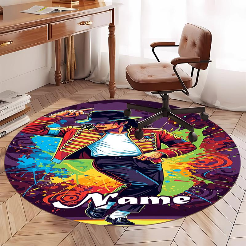 Custom Name Michael Jackson Printed Round Rug Carpet Chair Rug Area Rug Entryway Doormats,for Office Chair Living Room Bedroom Kitchen Room.