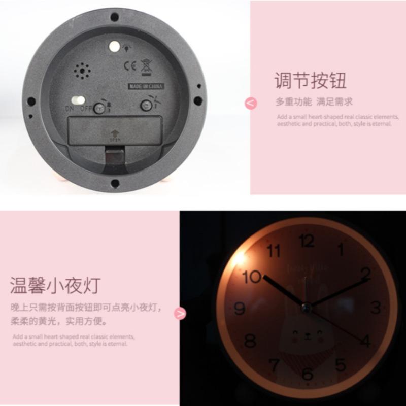 Korean Cartoon Animal Pattern Alarm Clock Creative Cat Rabbit Decor Table Clock Silent Sweep Seconds Night Light Quartz Watch