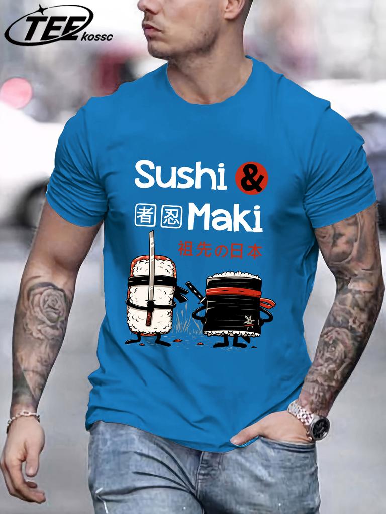 Sushi MakiS Japanese Cuisine TShirt Men Summer Cotton T Shirts AllMatch Casual Clothes ONeck Loose Unisex Colour Streetwear