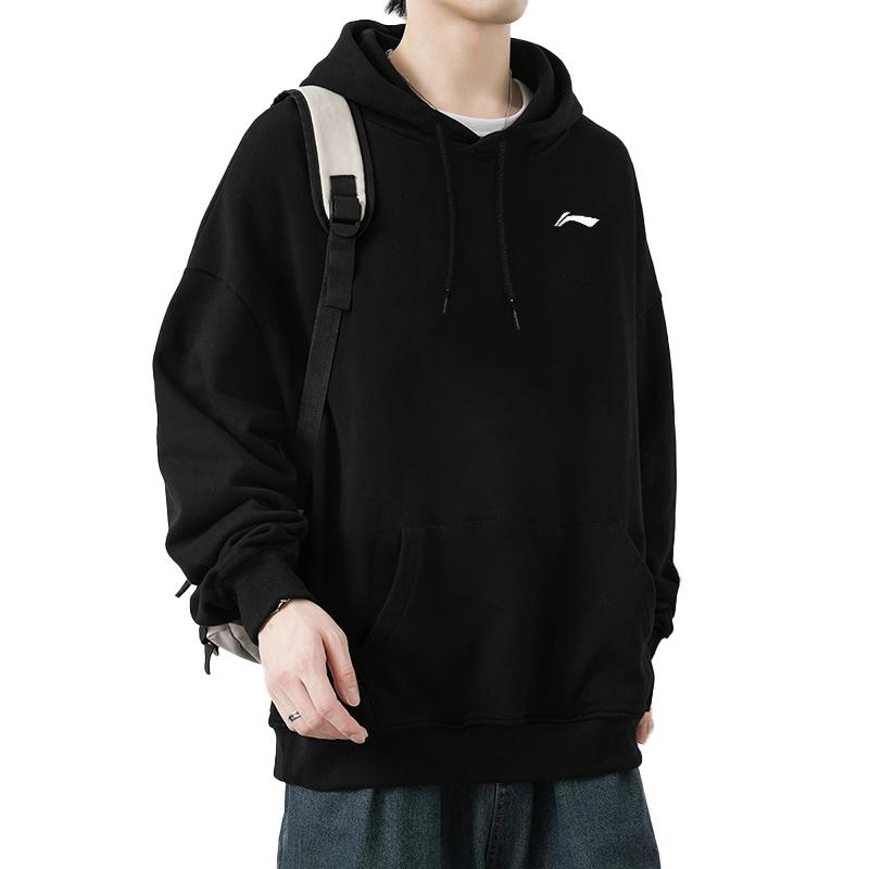 Li Ning Logo Printed Pullover Hoodie Fleece Jogger Sweatpants Set Men Activewear YWDT409-1+AKLSC99-1