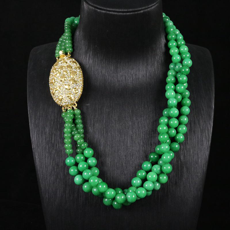 Green Stone Handmade Beaded Earrings and Necklace Set - Elegant High-End Fashion Jewelry