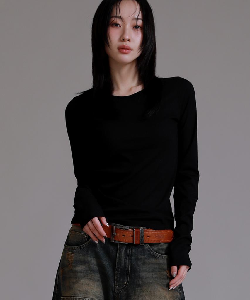 LIKE THE MOST Basic Round Ribbed T-Shirt_Black