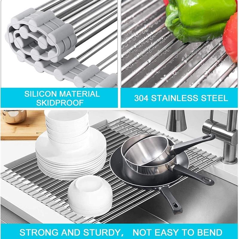 Multipurpose Foldable Kitchen Sink Rack Mat Stainless Steel Fruit Vegetable Dish Drain Rack