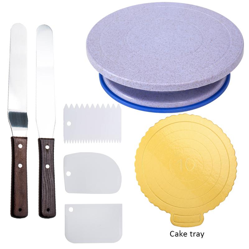 FAIS DU 6Pcs/Set Plastic Cake Turntable Rotating Cake Plastic Dough Pastry Decorating Stand Rotary Table DIY Pan Baking Tool