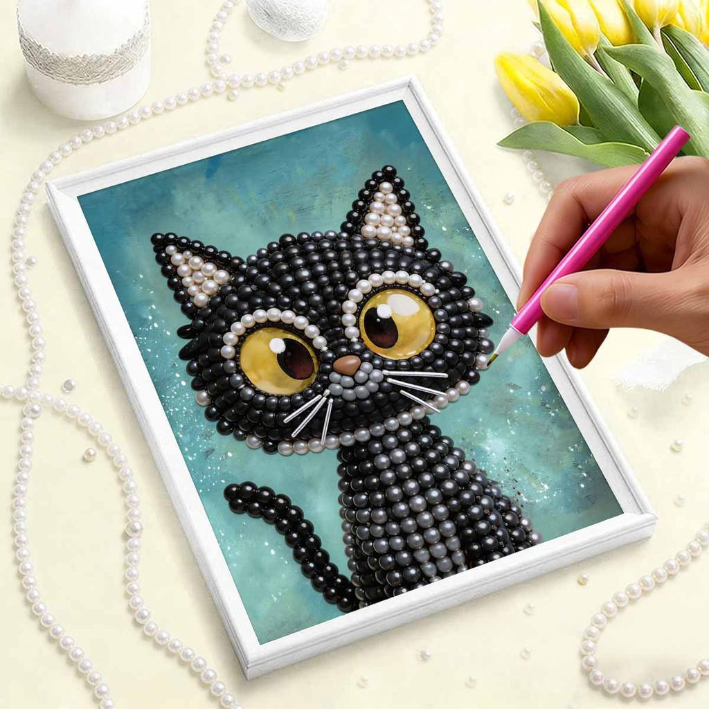 DIY Black Cat Pearl Art Painting for Home Wall Decor Pearl Gem Paintings Picture Arts Craft  for Adults/Beginners Gift Idea Home Decor Without Frame