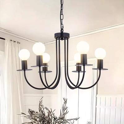 Chende Severské závěsné svítidlo, Černý lustr, 6 světel, Kompatibilní s LED, E26, Stylové, Retro, Elegantní, Závěsné stropní svítidlo, Černé, Jednoduché,
