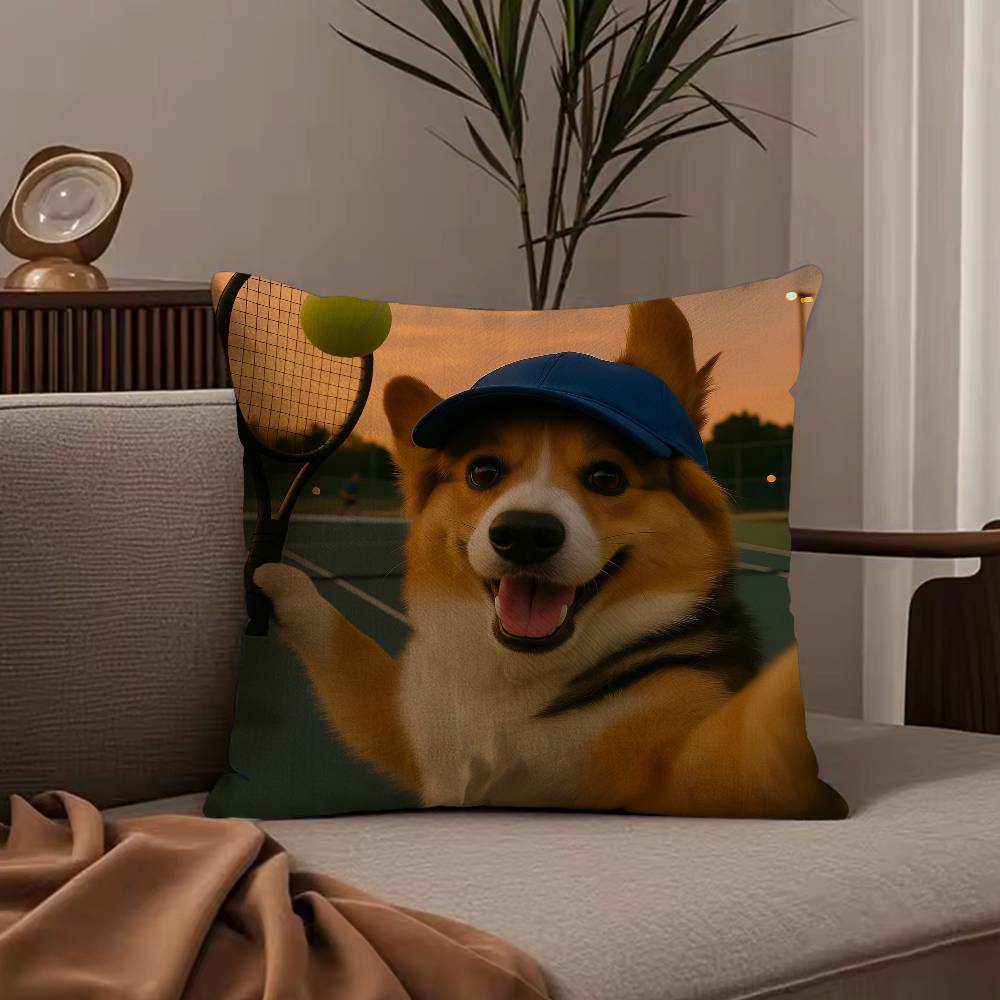 Funny Anime Cat&Dog Pillow Case Anti-dustmite Pillowcase Invisible Zipper Silky Short Plush Sofa Cushion Cover