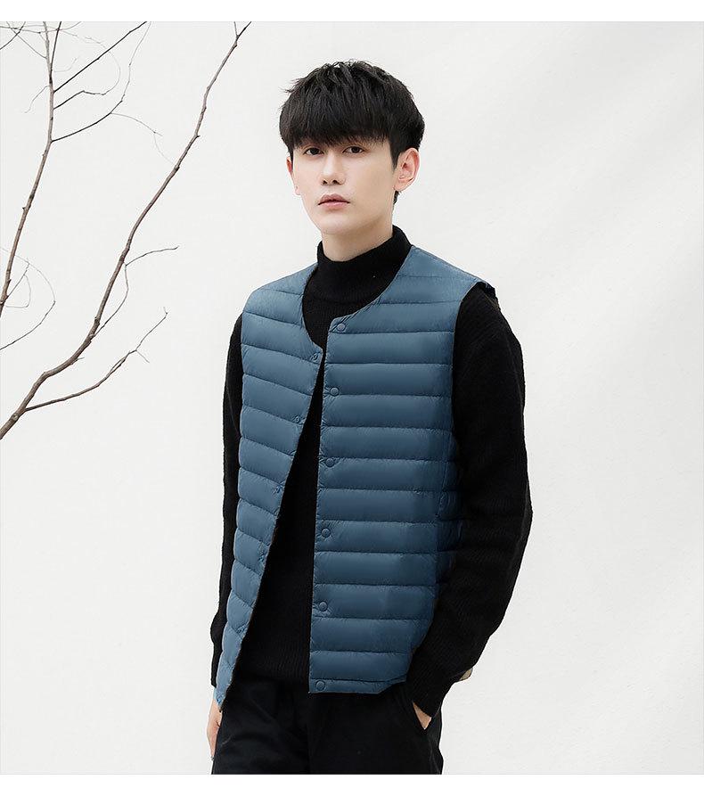Men's 90% Down Solid Color V-Neck/Round Neck Vest Plus Size Jacket