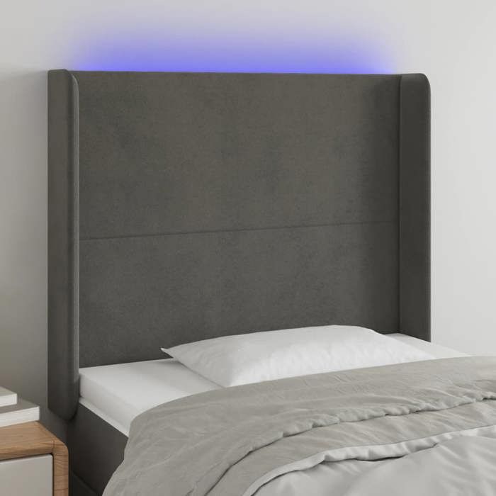 VidaXL Tête de Lit à LED Meuble de Chambre à Coucher Accessoire de Lit Simple Tête de Cadre de Lit Intérieur Gris Foncé 3123811
